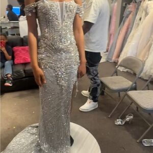 Sliver sparkly prom dress
